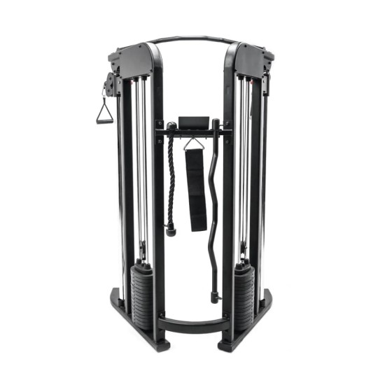 Inspire FTX Functional Trainer met compacte afmetingen en 2 gewicht stapels van 75 kg, ideaal voor thuisgebruik en trainingen van alle spiergroepen.