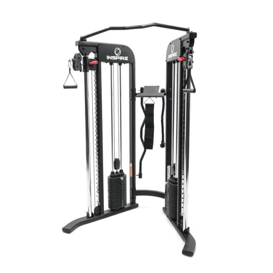 Inspire FTX Functional Trainer met compacte afmetingen en 2 gewicht stapels van 75 kg, ideaal voor thuisgebruik en trainingen van alle spiergroepen.