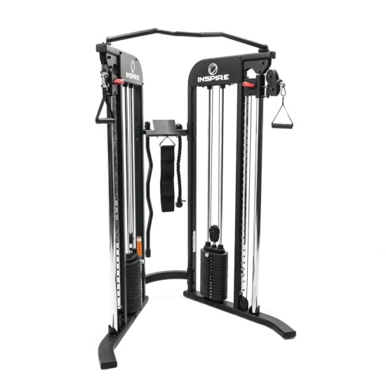 Inspire FTX Functional Trainer met compacte afmetingen en 2 gewicht stapels van 75 kg, ideaal voor thuisgebruik en trainingen van alle spiergroepen.