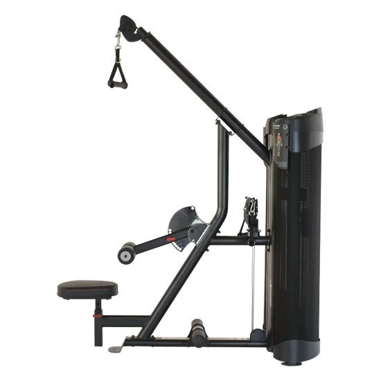 Inspire DUAL Station Lat + Low Row met 2 onafhankelijke gewichtenstapels, ideaal voor rugtraining in een compact en sportief ontwerp.
