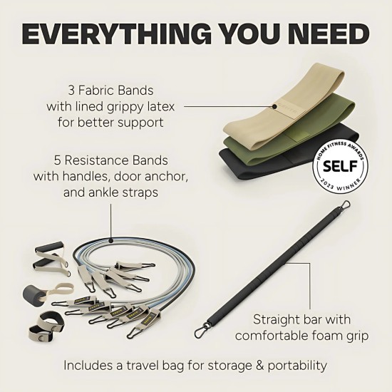 Centr Workout Kit biedt alles voor een volledige lichaamstraining thuis, met weerstandsbanden, fitnesstubes en coaching via het Centr lidmaatschap.