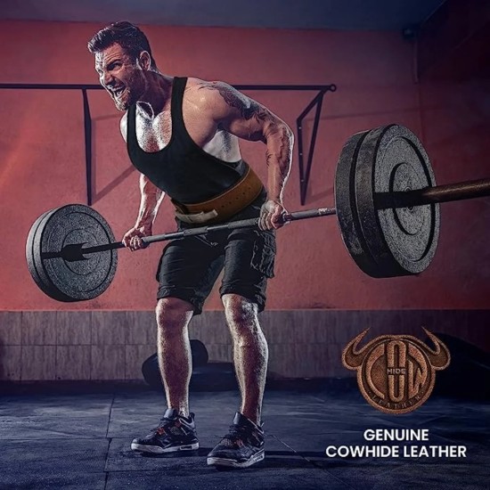 Optimaliseer je lifts met de NRG Powerlift Riem, 10 cm breed, gemaakt van premium koeienleer, ideaal voor powerlifters en bodybuilders.