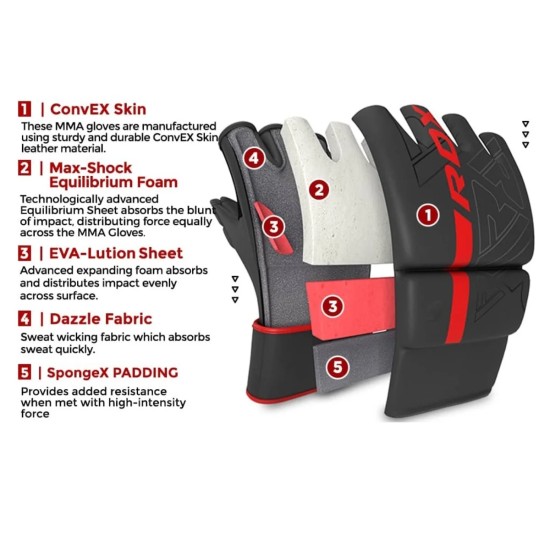 Verbeter je training met RDX Sports F6 Kara MMA bokshandschoenen van Maya Hide kunstleer met Max-ShockTM schuim voor optimale bescherming.