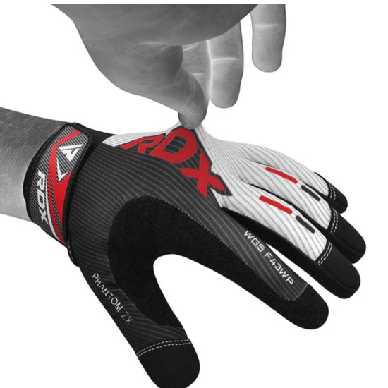 RDX Fitnesshandschoenen F43 met siliconen grip, ademend spandex en wasbaar materiaal voor ultieme bescherming en comfort tijdens het trainen.