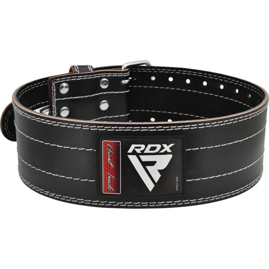 RDX RD1 Powerbelt van 100% koeienleer met roestvrijstalen gesp, ideaal voor powerlifting en training. Handgemaakt voor elke taillemaat.