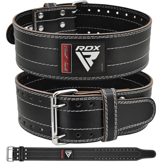 RDX RD1 Powerbelt van 100% koeienleer met roestvrijstalen gesp, ideaal voor powerlifting en training. Handgemaakt voor elke taillemaat.
