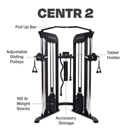 Verhoog je energieniveau met de Centr 2 functional trainer, inclusief accessoires en toegang tot de Centr app voor gepersonaliseerde training.