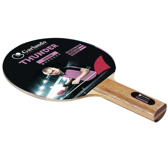Ontdek de Garlando Thunder bat, perfect voor beginners met 5 mm multiplex blad en lage spin. Ideaal voor een wedstrijdje ping pong.