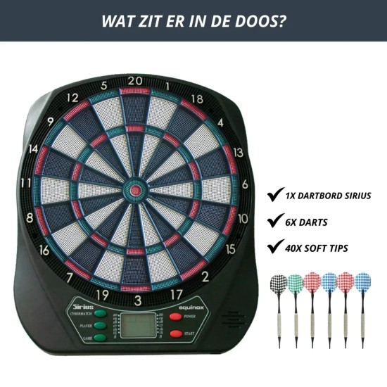 Garlando Elektronisch Dartbord Sirius biedt 24 spellen en uitgebreide functies voor een geweldige dartervaring, inclusief voice begeleiding en 6 darts.