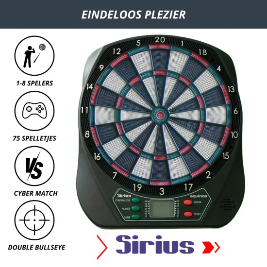 Garlando Elektronisch Dartbord Sirius biedt 24 spellen en uitgebreide functies voor een geweldige dartervaring, inclusief voice begeleiding en 6 darts.