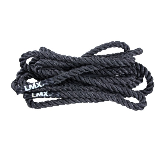 LMX.® Battle rope van 15m, gemaakt van duurzaam PP, ideaal voor diverse trainingen, beschikbaar in 3 diktes en geschikt voor binnen- en buitengebruik.