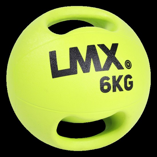LMX.® Double handle medicine ball (6-10kg) ideaal voor functionele training, PT en fysiotherapie, met ergonomische grip en hoge kwaliteit rubber.
