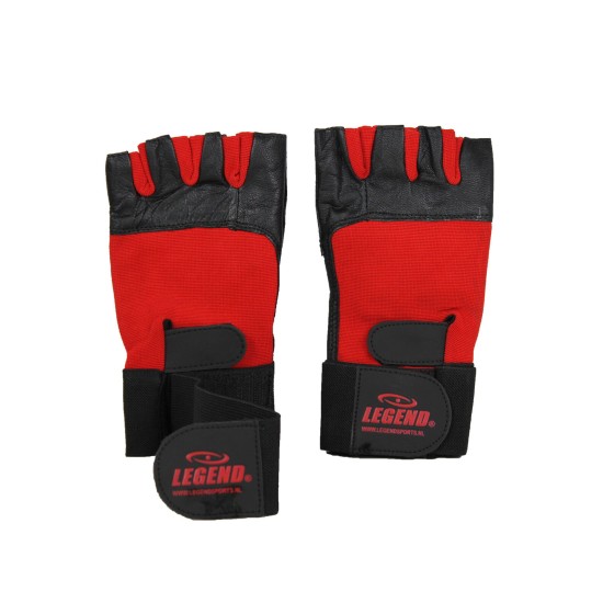 Fitness handschoenen leder zwart/rood Legend - Maat: XS