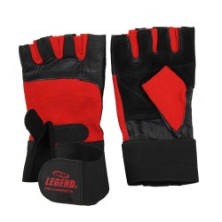 Fitness handschoenen leder zwart/rood Legend